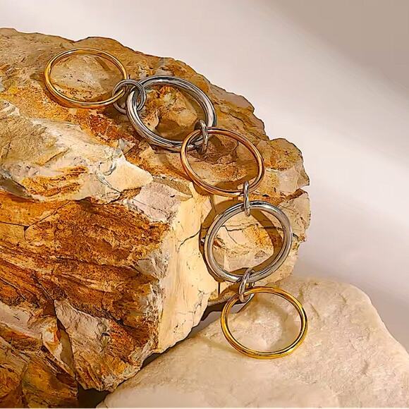 Stainless Steel Stackable Ring Set Connected Three Color Tri-Color Gold Plated - Picture 9 of 9